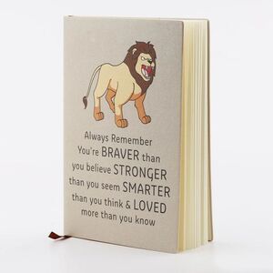 Lion Design Inspirational Beige Leather Notebook Lined Journal